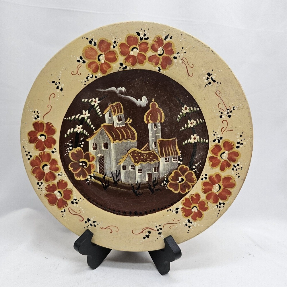 Vintage 1950s Norwegian‎ Scandinavian Wooden Plate Platter 10" Wall Hanging